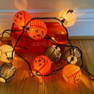 Pottery Barn Halloween Paper Lantern String of 10 Lights Witch Skeleton Pumpkin